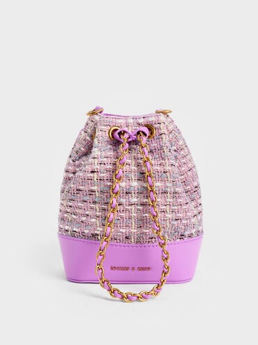 promo code Off Dancer Tweed Drawstring Bucket Bag  - Violet