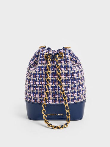 coupon code Off Dancer Tweed Drawstring Bucket Bag  - Navy