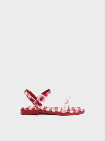 promo code Off Girls' Floral Gingham Sandals  - Red