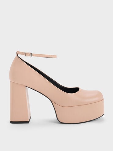 offer code Off Ankle-Strap Platform Pumps  - Nude