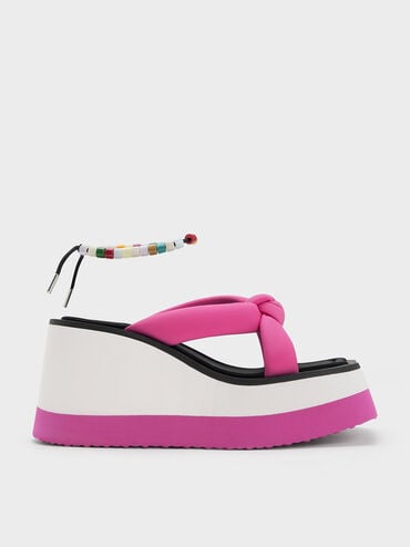 coupon code Off Tana Knotted Crossover Wedges  - Fuchsia