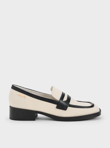 markdown code Off Canvas Cut-Out Penny Loafers  - Black Textured