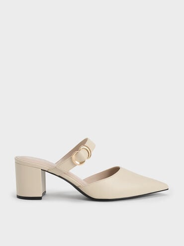 clearance sale coupon Off Metallic Accent Pointed-Toe Block-Heel Mules  - Chalk