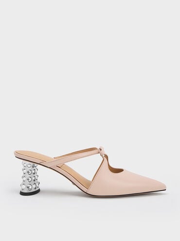 markdown code Off Bow Crossover Gem-Embellished Mules  - Nude