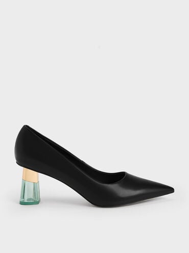 clearance code Off Metallic Accent Clear Heel Pumps  - Black