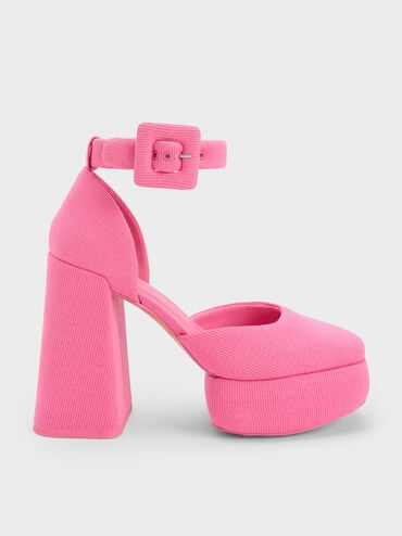 discount code Off Sinead Woven Buckled D'Orsay Platform Pumps  - Pink