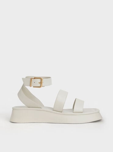 coupon Off Square Toe Ankle-Strap Sandals  - Chalk