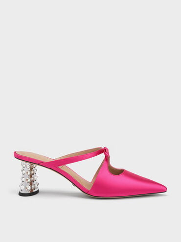 clearance sale coupon Off Bow Crossover Gem-Embellished Mules  - Pink