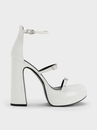 promo code Off Elvina Patent Buckled Platform Sandals  - White