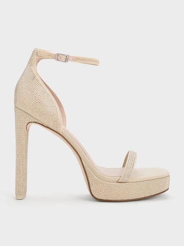 coupon code Off Crystal Ankle-Strap Platform Sandals  - Nude