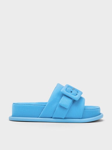 discount code Off Sinead Woven Buckled Slide Sandals  - Blue