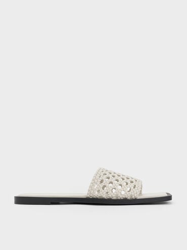 promo coupon Off Woven Square-Toe Slides  - White