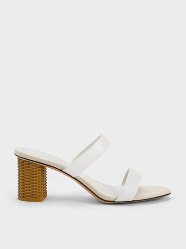 promo coupon Off Rattan Block Heel Sandals  - White