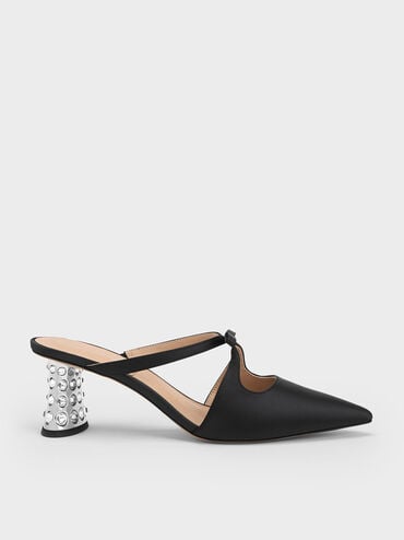 discount code Off Bow Crossover Gem-Embellished Mules  - Black