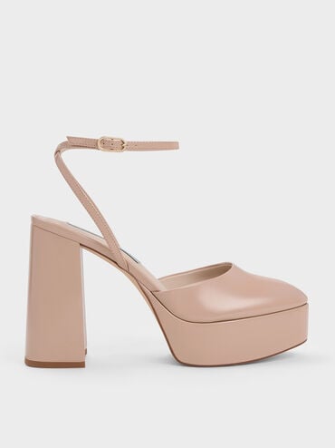 coupon Off Jemma Patent Platform Ankle-Strap Pumps  - Nude