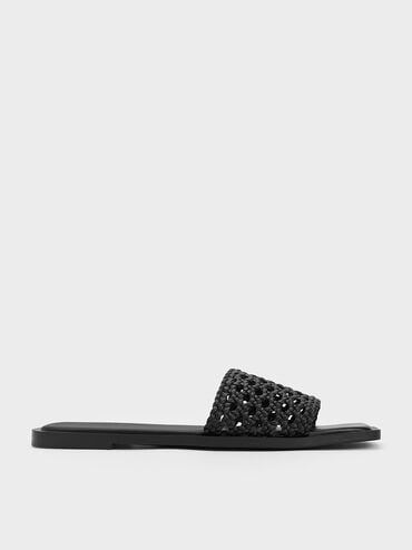 offer code Off Woven Square-Toe Slides  - Black