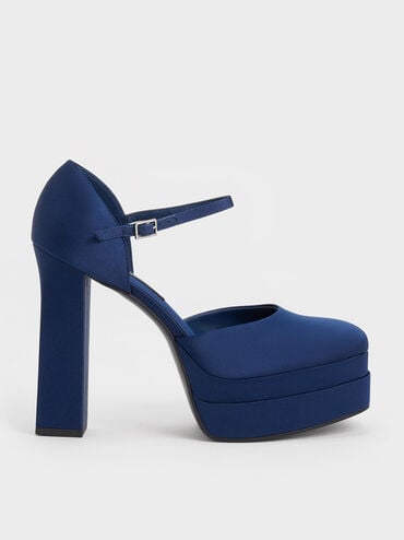 promo coupon Off Satin Platform D'Orsay Pumps  - Dark Blue