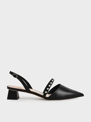 clearance code Off Beaded Slingback Pumps  - Black