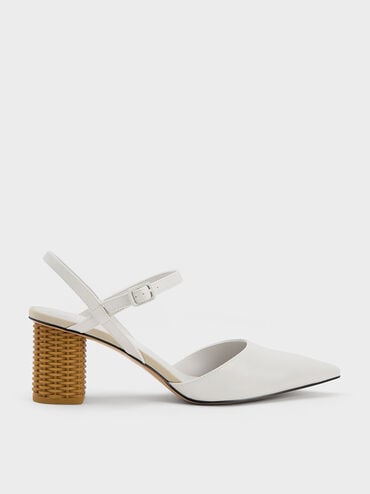 discount code Off Rattan Block Heel Pumps  - White