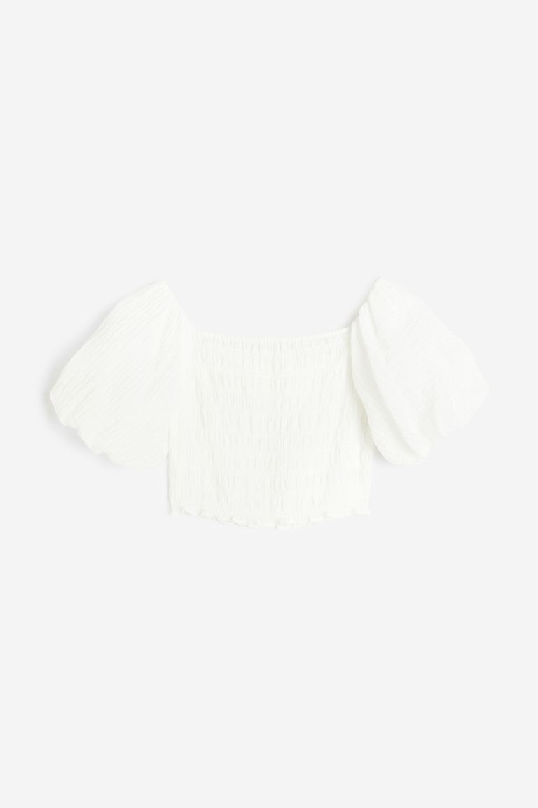 offer code Off Smocked off-the-shoulder top