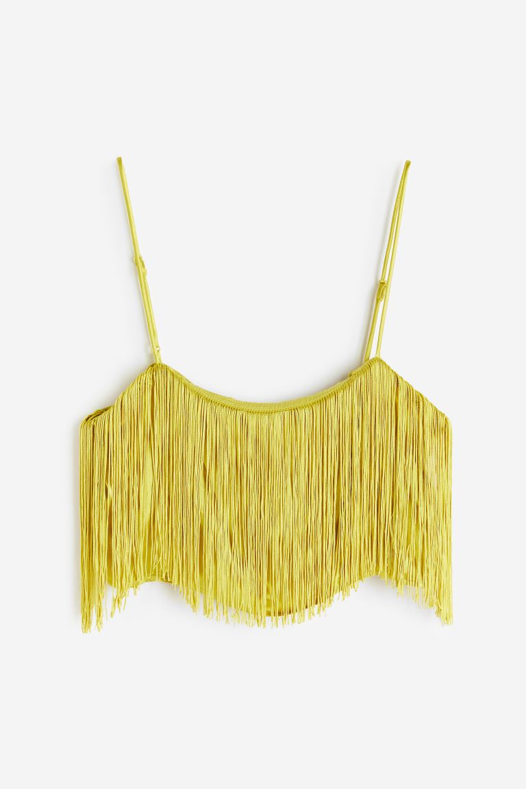 voucher code Off Fringed satin cropped top