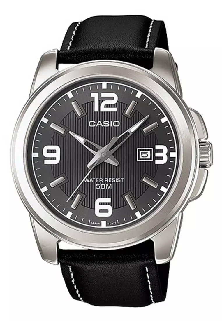 markdown code Off Casio WatchesMens Analog Watch MTP-1314L-8A Black Genuine Leather Band Watch for mens