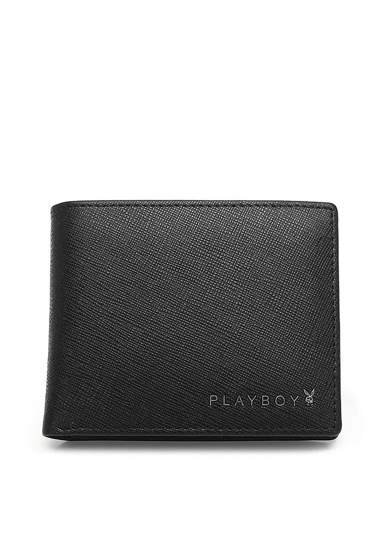 markdown code Off PlayboyMens Genuine Leather RFID Blocking Fortune Wallet - Black