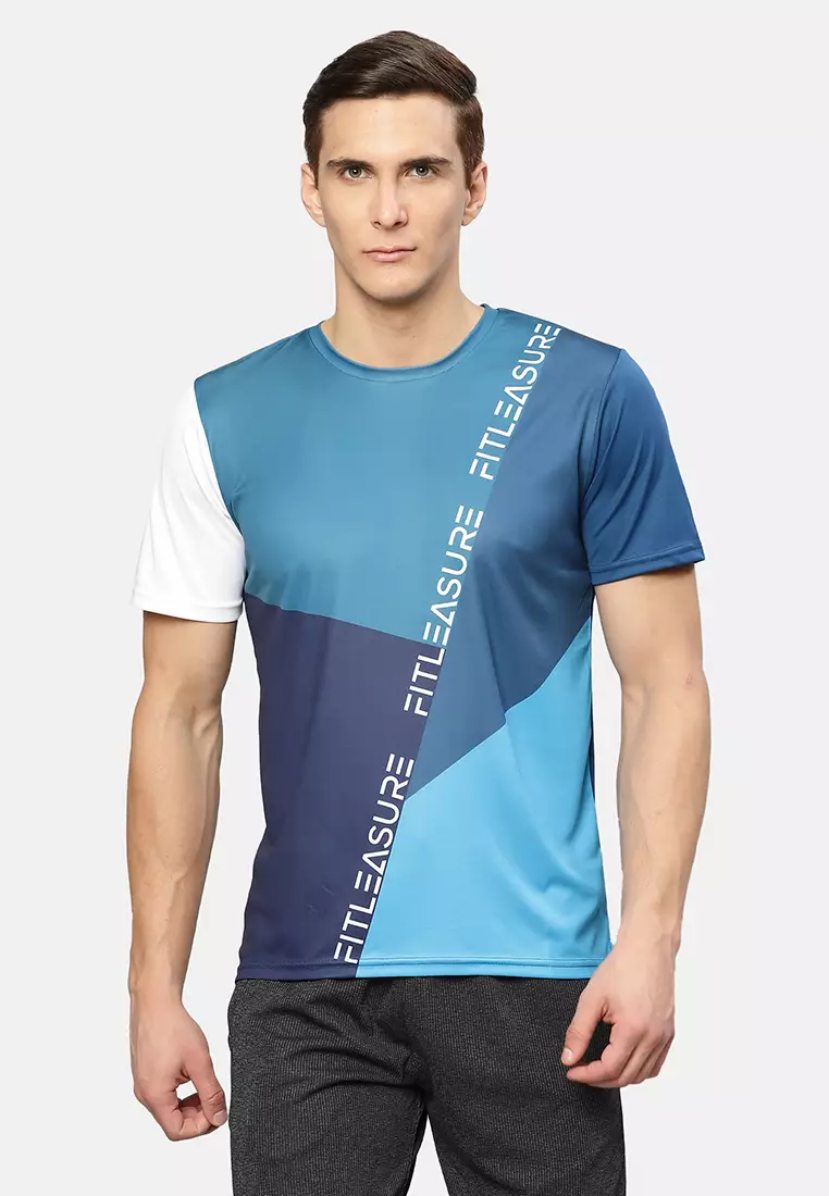 voucher code Off FitleasureFitleasure Mens Teal Colour Block Running Tee