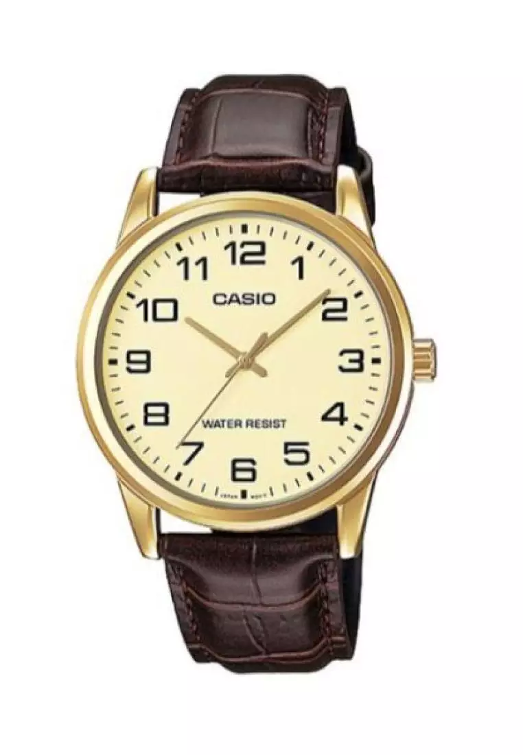 offer code Off CasioMens Analog MTP-V001GL-9B Gold tone Brown Leather Watch