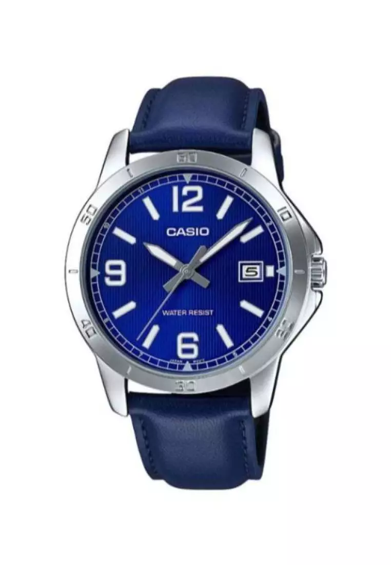 discount code Off Casio WatchesMens Analog MTP-V004L-2B Blue Leather Band Casual Watch