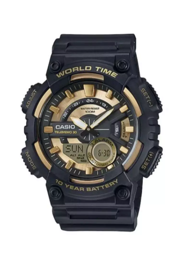 clearance sale coupon Off CasioMens Analog-Digital Watch AEQ-110BW-9AV Gold Dial with Black Resin Band Sport Watch