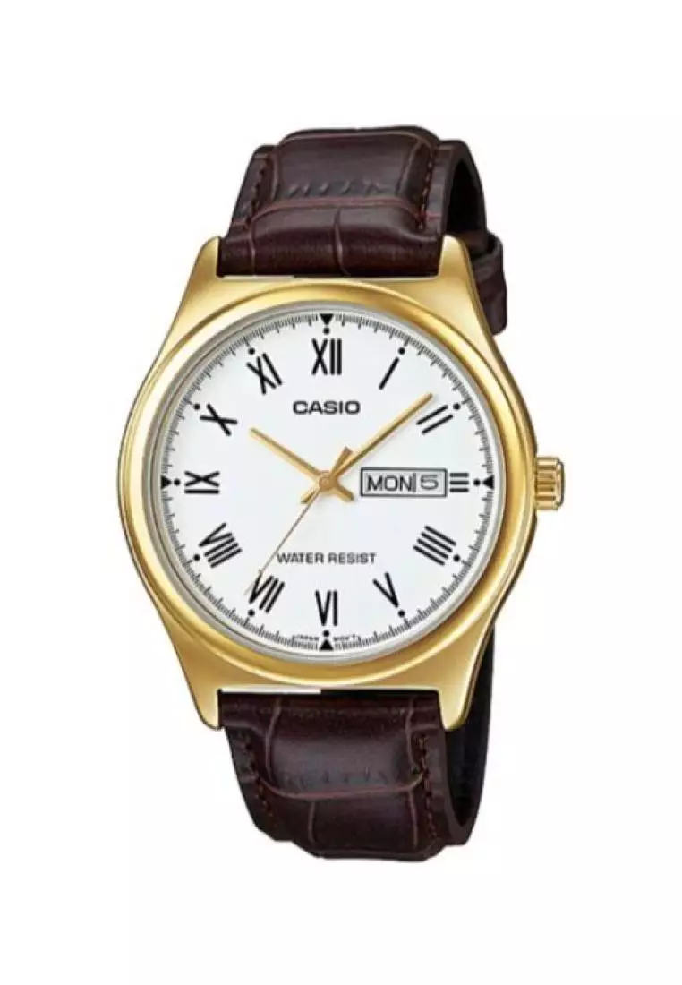 markdown code Off CasioMens Analog MTP-V006GL-7B Gold Tone Case Leather Watch