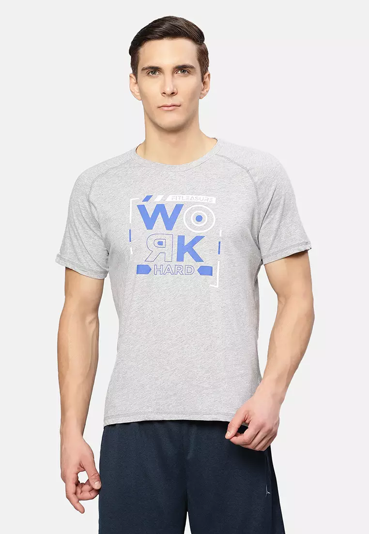 coupon code Off FitleasureFitleasure Mens Grey Workhard Graphic Training Tee