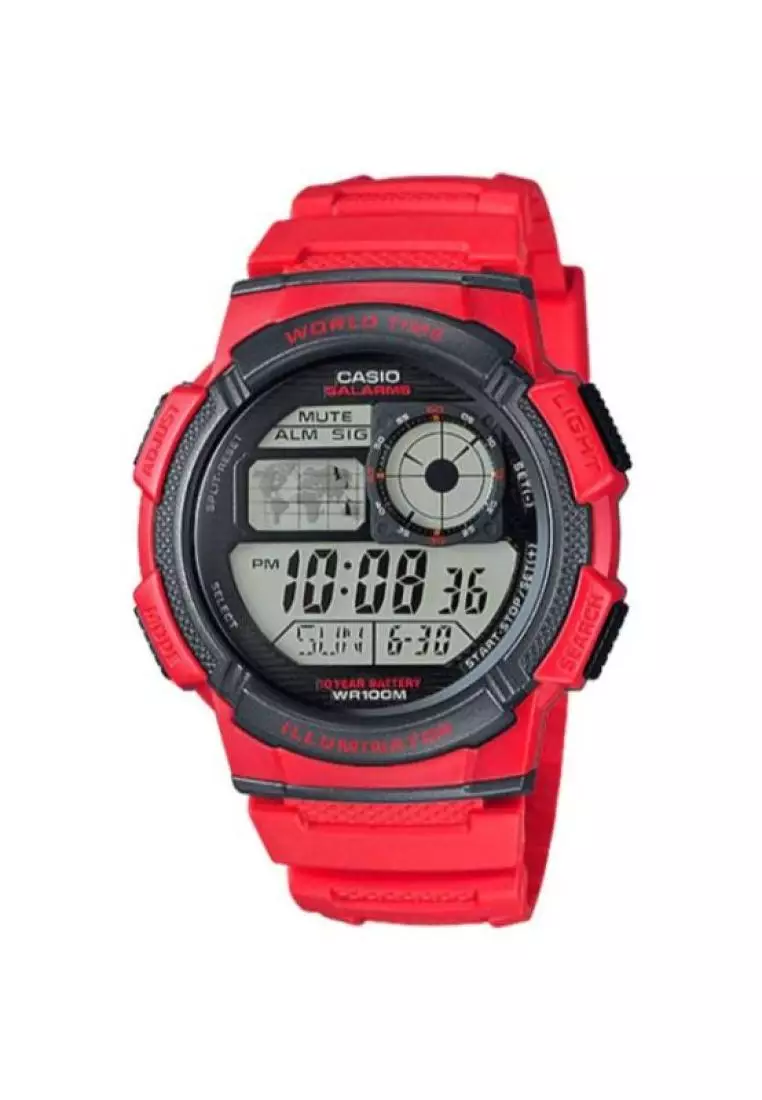 promo code Off Casio WatchesMens Digital Watch AE-1000W-4AV Red Resin Band Men Sports Watch