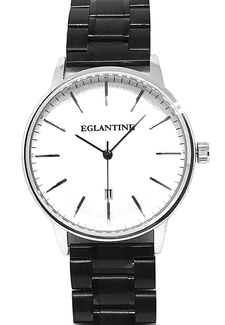 coupon Off EGLANTINEEGLANTINE® Paname 40mm Unisex Silver Alloy case Quartz Watch, White dial on IP Black Steel Bracelet