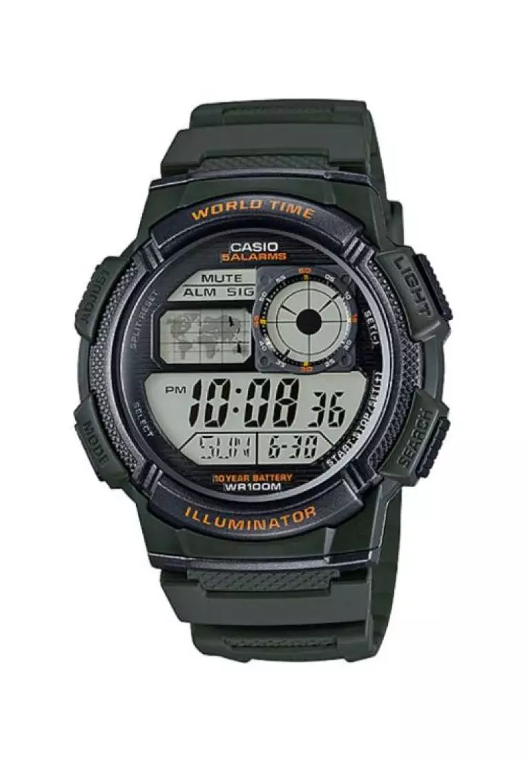 voucher Off Casio WatchesMens Digital Watch AE-1000W-3AV Army Green Resin Band Watch for Men