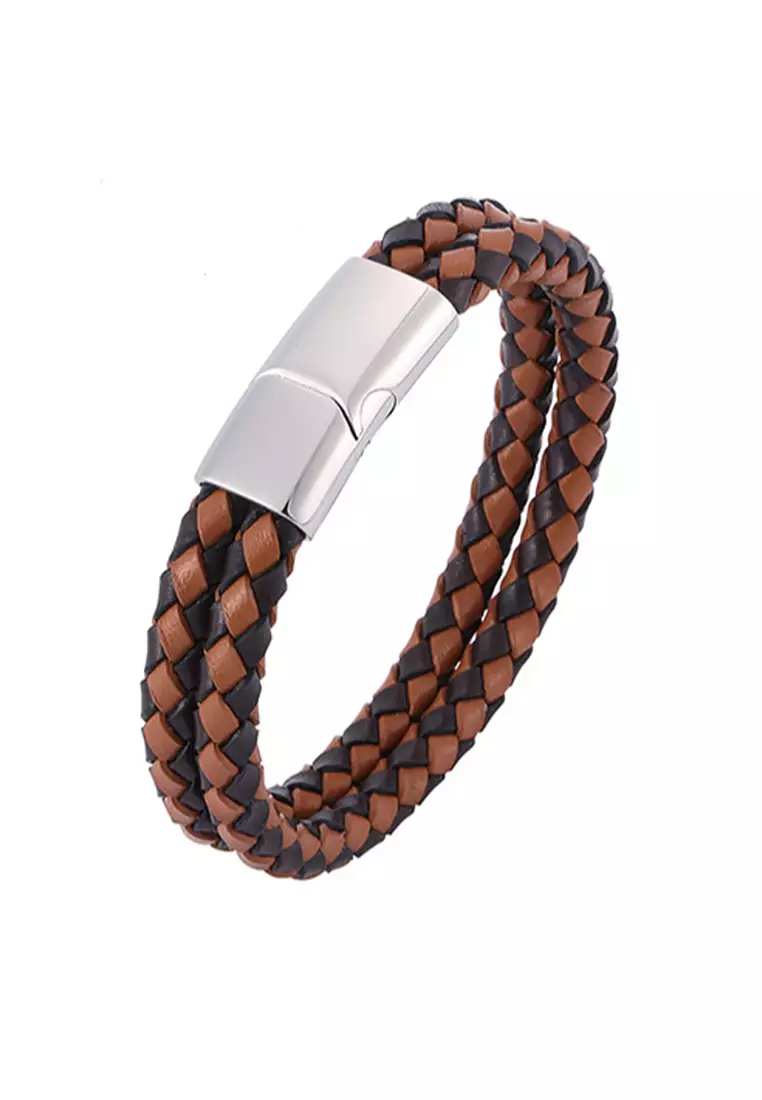 voucher Off Kings CollectionBraided Leather Magnetic Bracelet (Circumference 20.5cm) (KJBR16032)