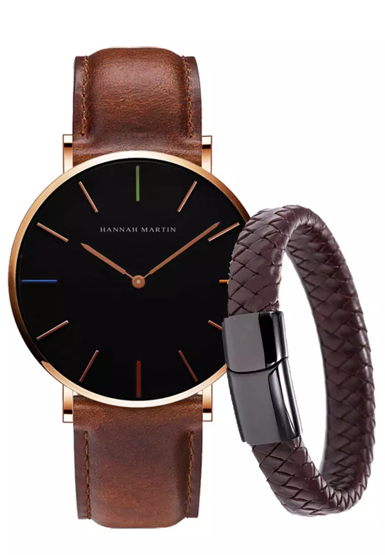 clearance sale coupon Off HANNAH MARTINHannah Martin Hue of Black 40 Brown Men Quartz Watch