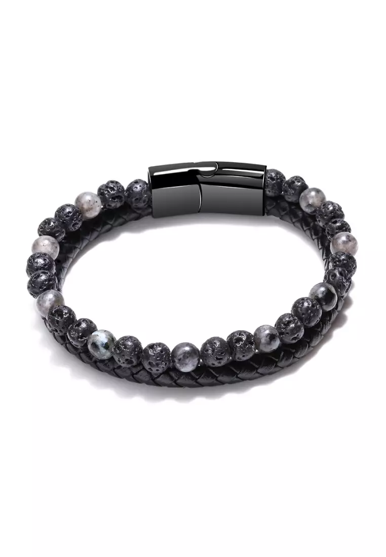 promo coupon Off Kings CollectionLeather Volcanic Stone Bracelet (KJBR16069)