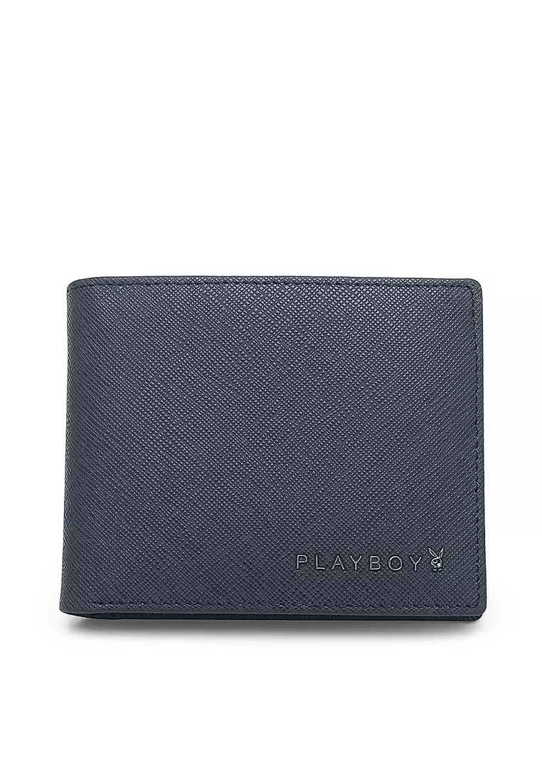 clearance code Off PlayboyMens Genuine Leather RFID Blocking Fortune Wallet - Blue