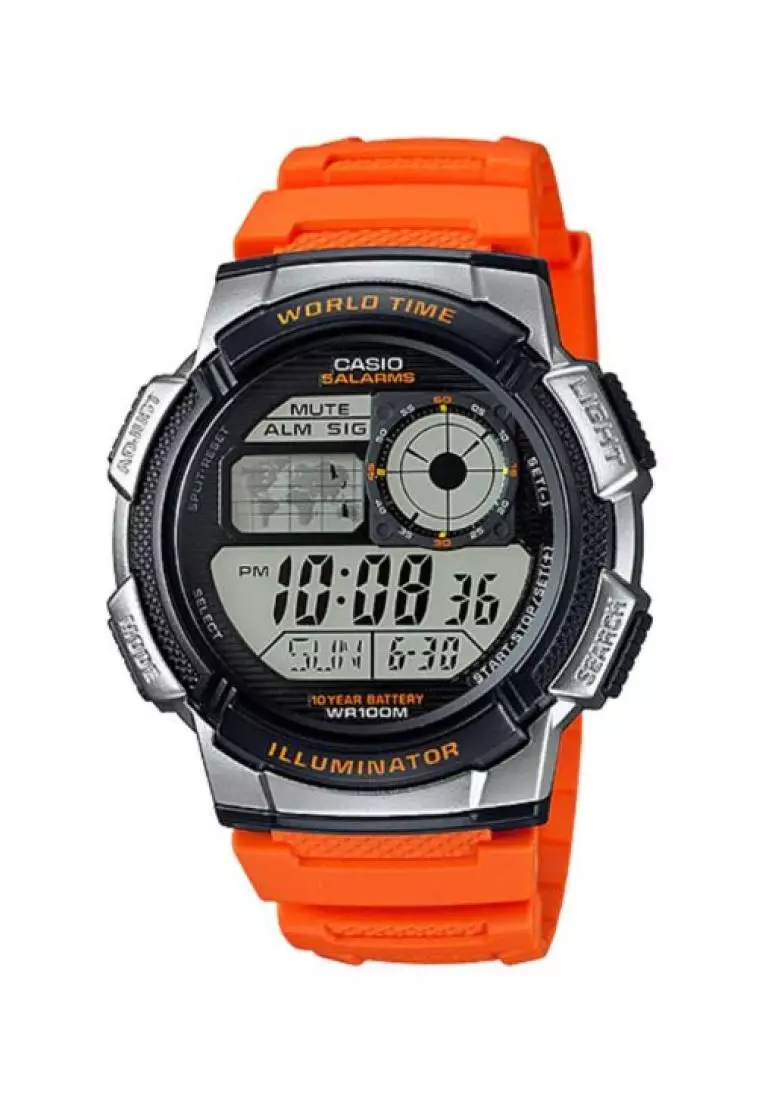 voucher code Off Casio WatchesMens Digital AE-1000W-4BV Orange Resin Band Sport Watch