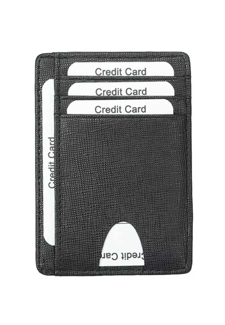 voucher Off Kings CollectionBlack Grained Leather RFID Card Holder (CH19011)