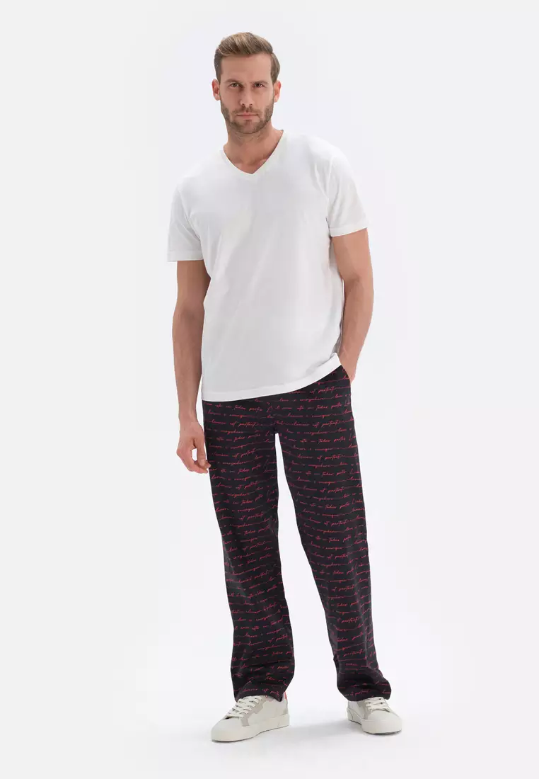 coupon code Off DAGİNavy Pants, Micro Print, Regular Fit, Long Leg, Sleepwear for Men