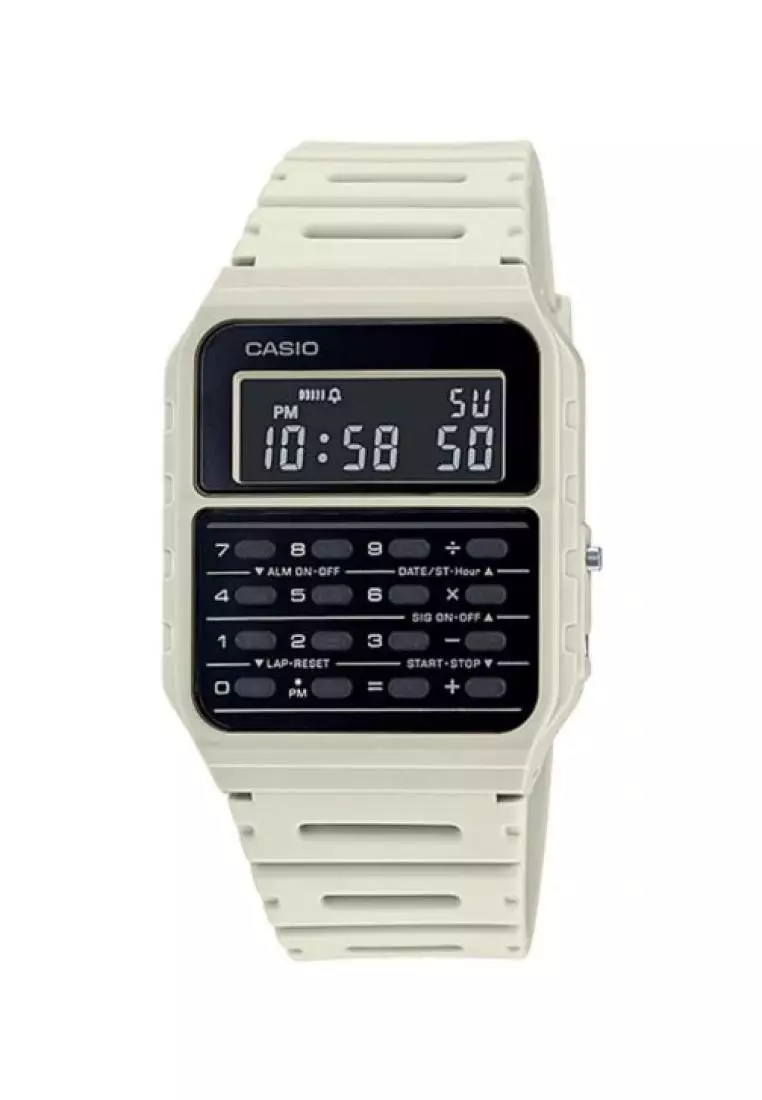 clearance code Off Casio WatchesMens Data bank CA-53WF-8B White Resin Band Calculator Watch