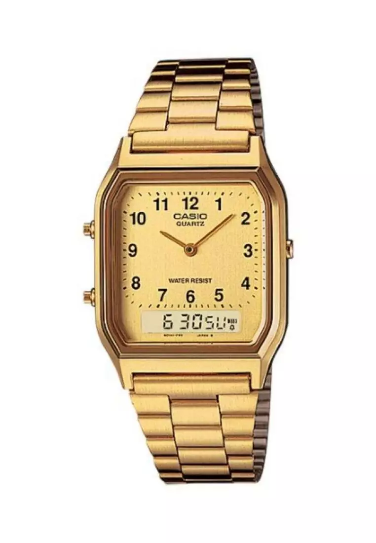 offer code Off Casio WatchesMens Analog-Digital Watch AQ-230GA-9B Stainless Steel Band Gold Watch