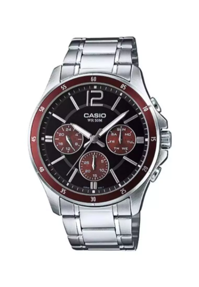 discount code Off Casio WatchesMens Analog MTP-1374D-5AV Stainless Steel Band Casual Watch