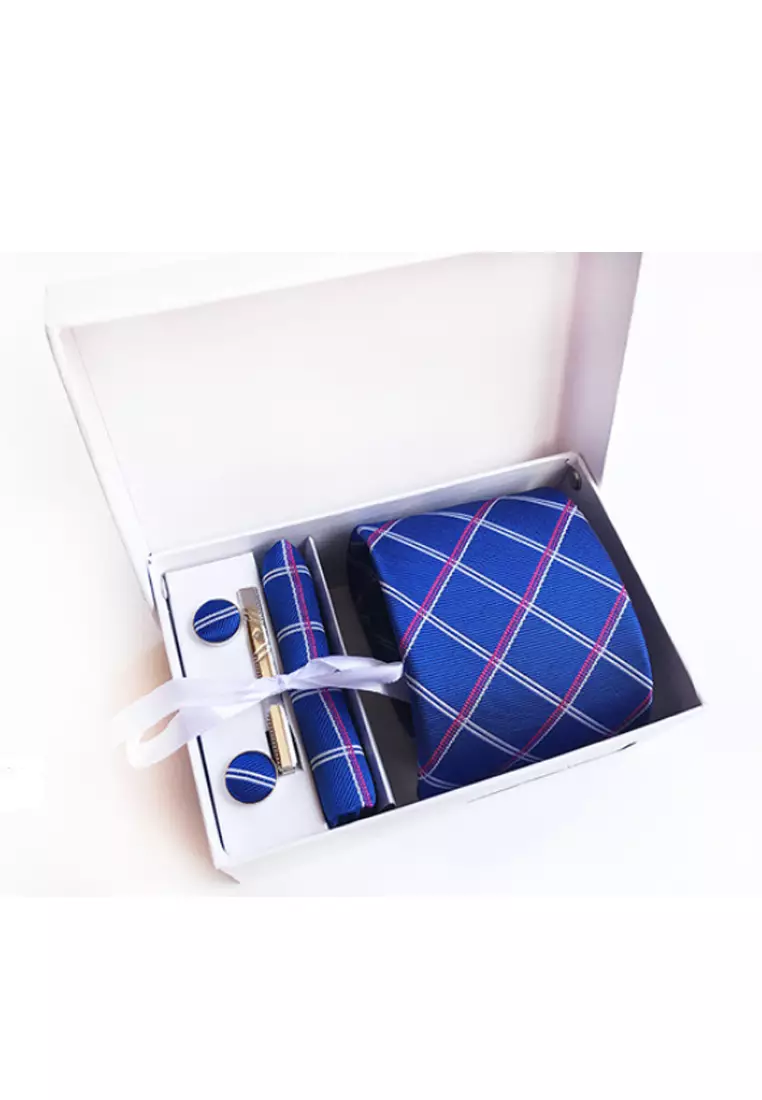 clearance code Off Kings CollectionBlue Tie, Pocket Square, Cufflinks, Tie Clip 4 Pieces Gift Set (KCBT2146)