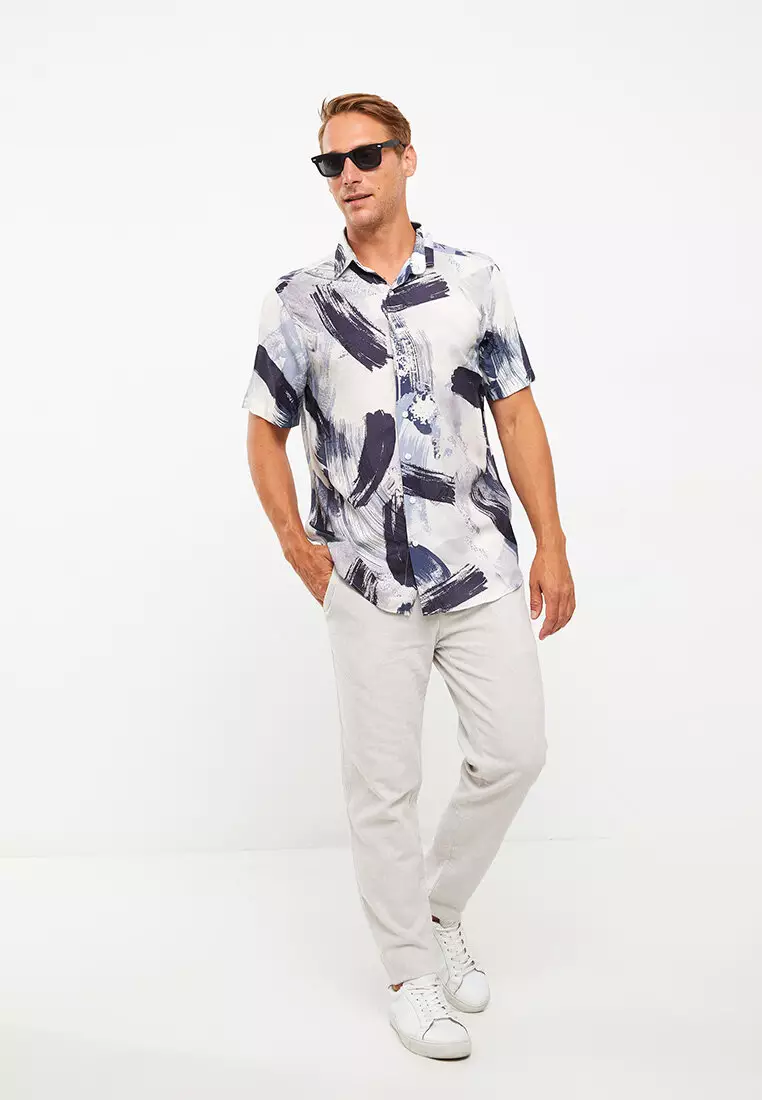 discount code Off LC WAIKIKIRegular Fit Short Sleeve Viscose Mens Shirt