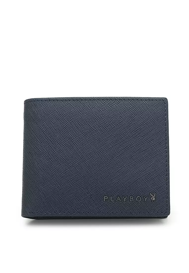 coupon code Off PlayboyMens Genuine Leather RFID Blocking Fortune Wallet - Blue