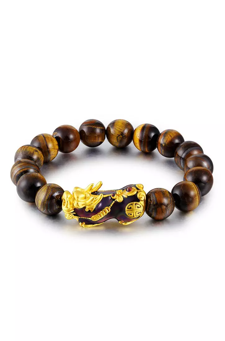 coupon Off YOUNIQYOUNIQ 24K Gold Pixiu Tiger Eyes Lucky Fortune Men Bracelet Temperature Detect Colour Change